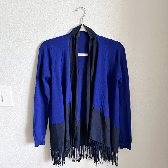 Vintage Central Park West Two-Tone Fringe Shawl Cardigan (One Size) - Picture 4 of 7